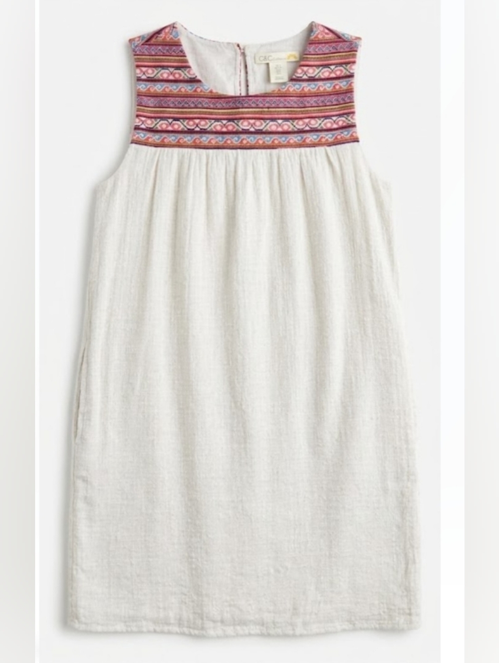 C&C California Shift Dress Small Embroidered Yoke Boho Sleeveless Pockets